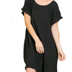 Umgee Charcoal Raw Edge Hem Shift Dress
